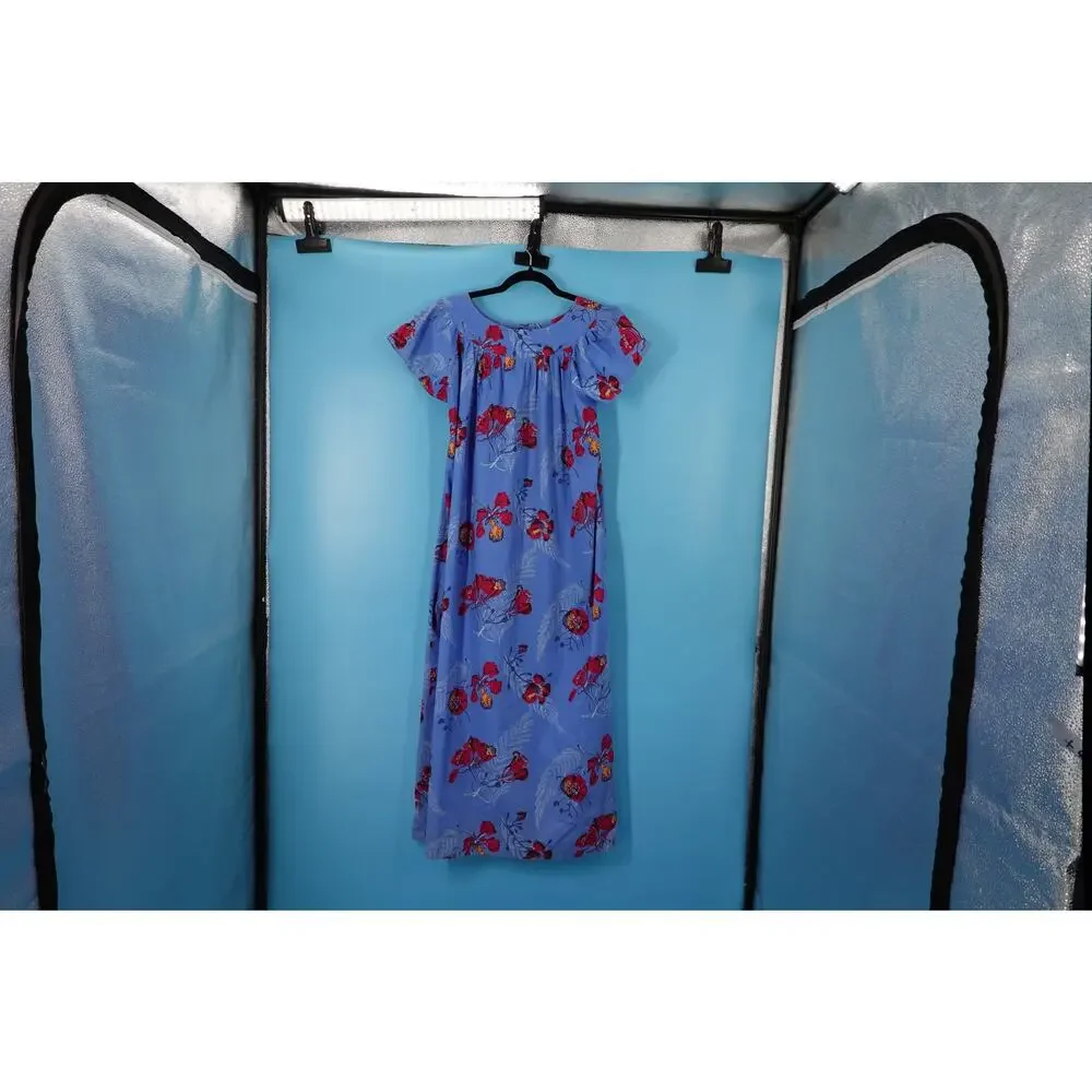 Vintage Cotton Blue Hawaiian Floral Dress
